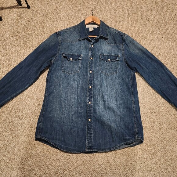 H&M Blue Denim Long Sleeve Snap Button Shirt - Picture 7 of 7
